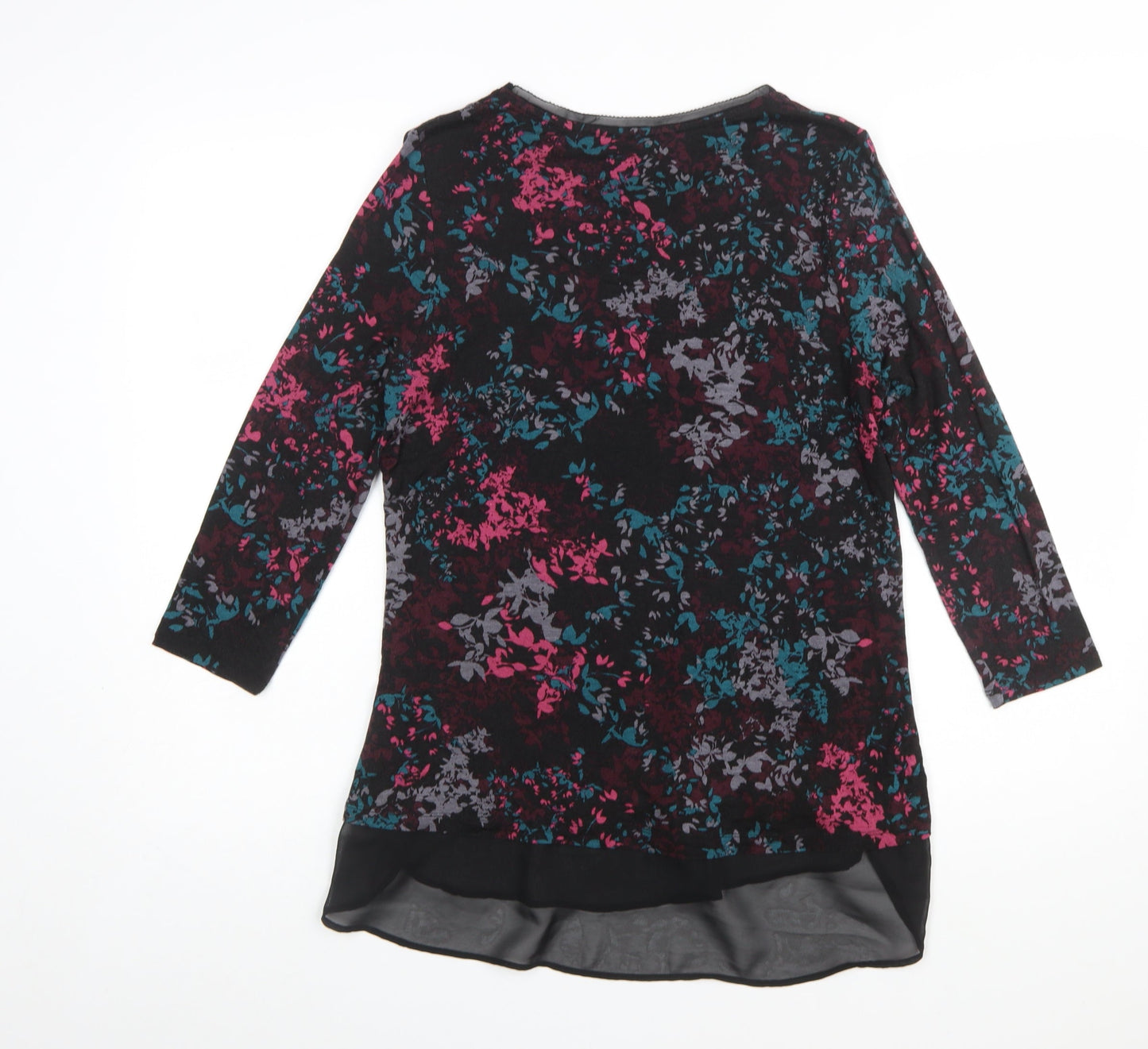 RJR John Rocha Women Black Floral Tunic Top Size 12 Long Sleeve Viscoe Blend