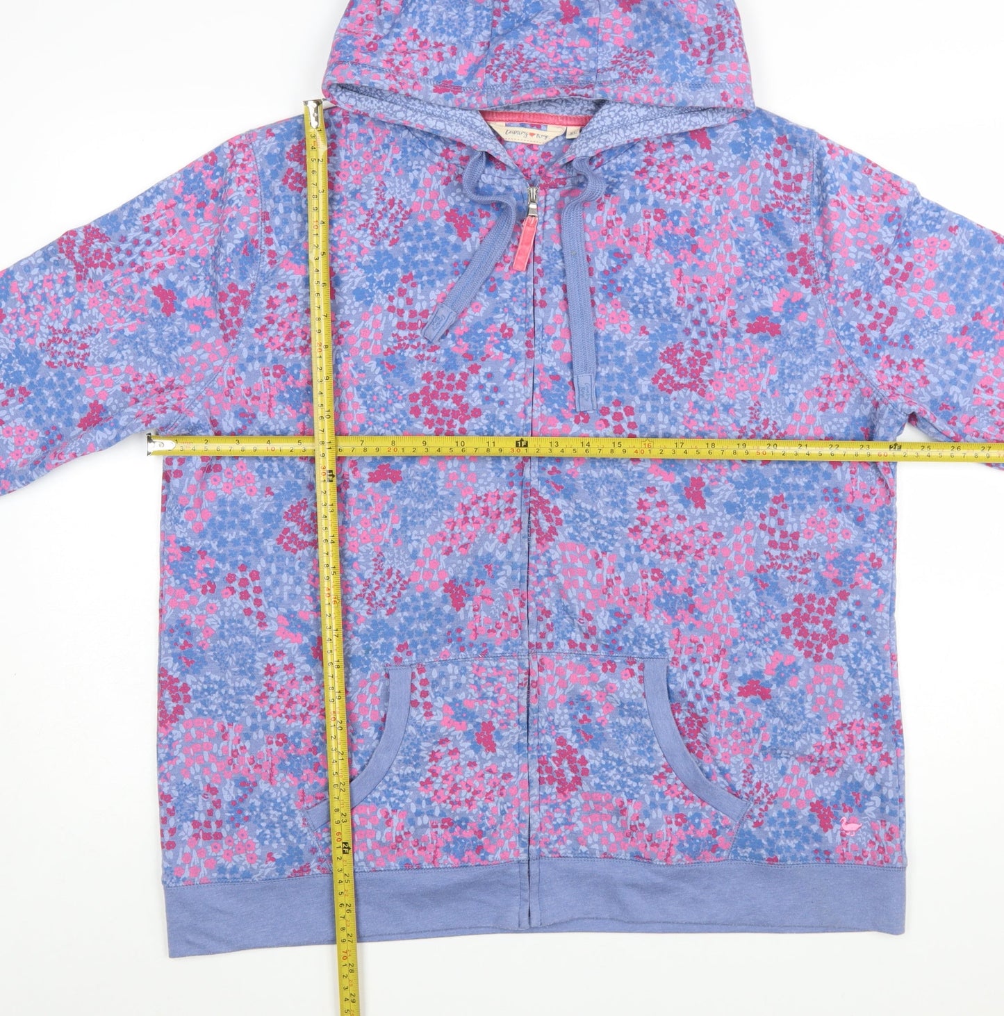 Country Rose Women's Blue Pink Floral Full Zip Hoodie XL