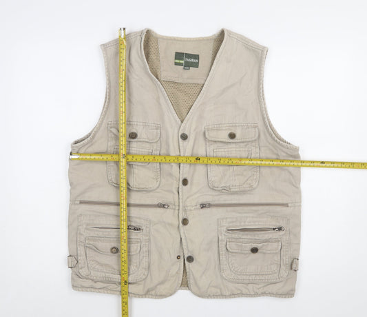 Fashion Men's Beige 3XL Outdoor Multi-Pocket Cotton Waistcoat