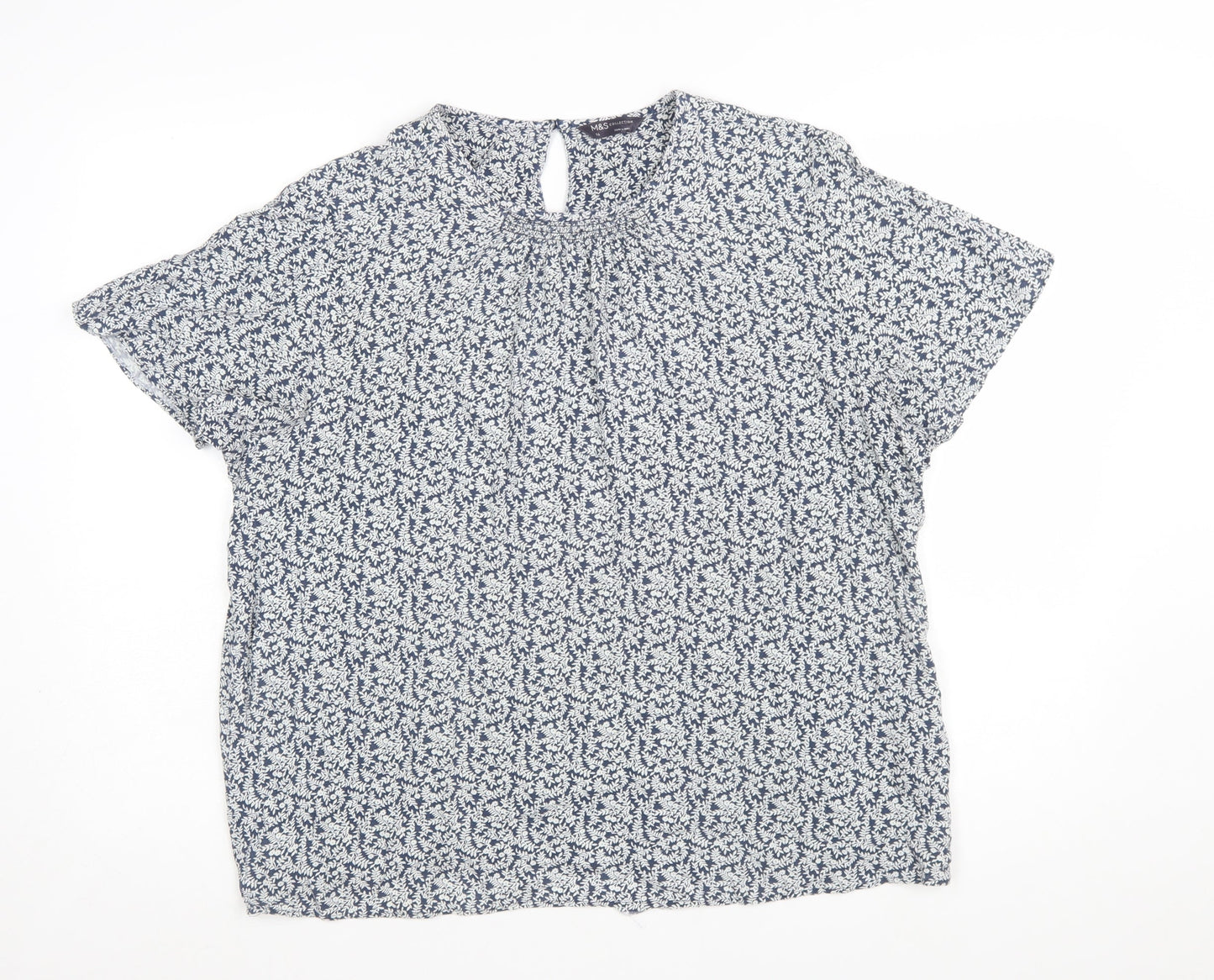Marks and Spencer Women Blue Floral Viscose Tunic Blouse Size 12