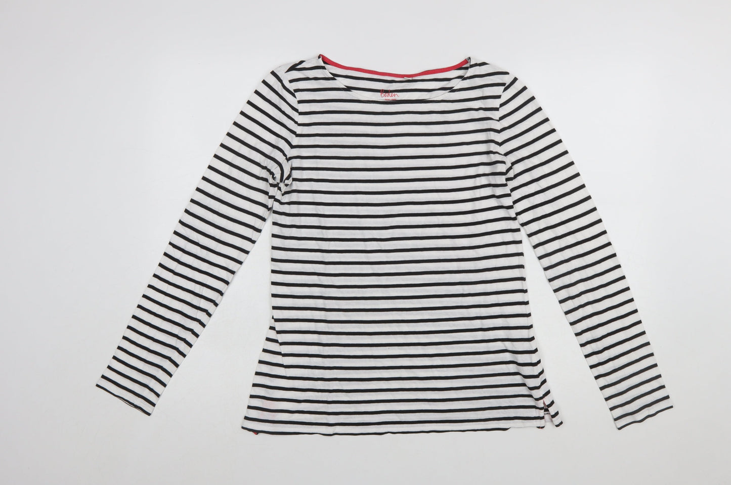 Boden Women White Striped Long Sleeve Cotton Boat Neck T-Shirt UK 10