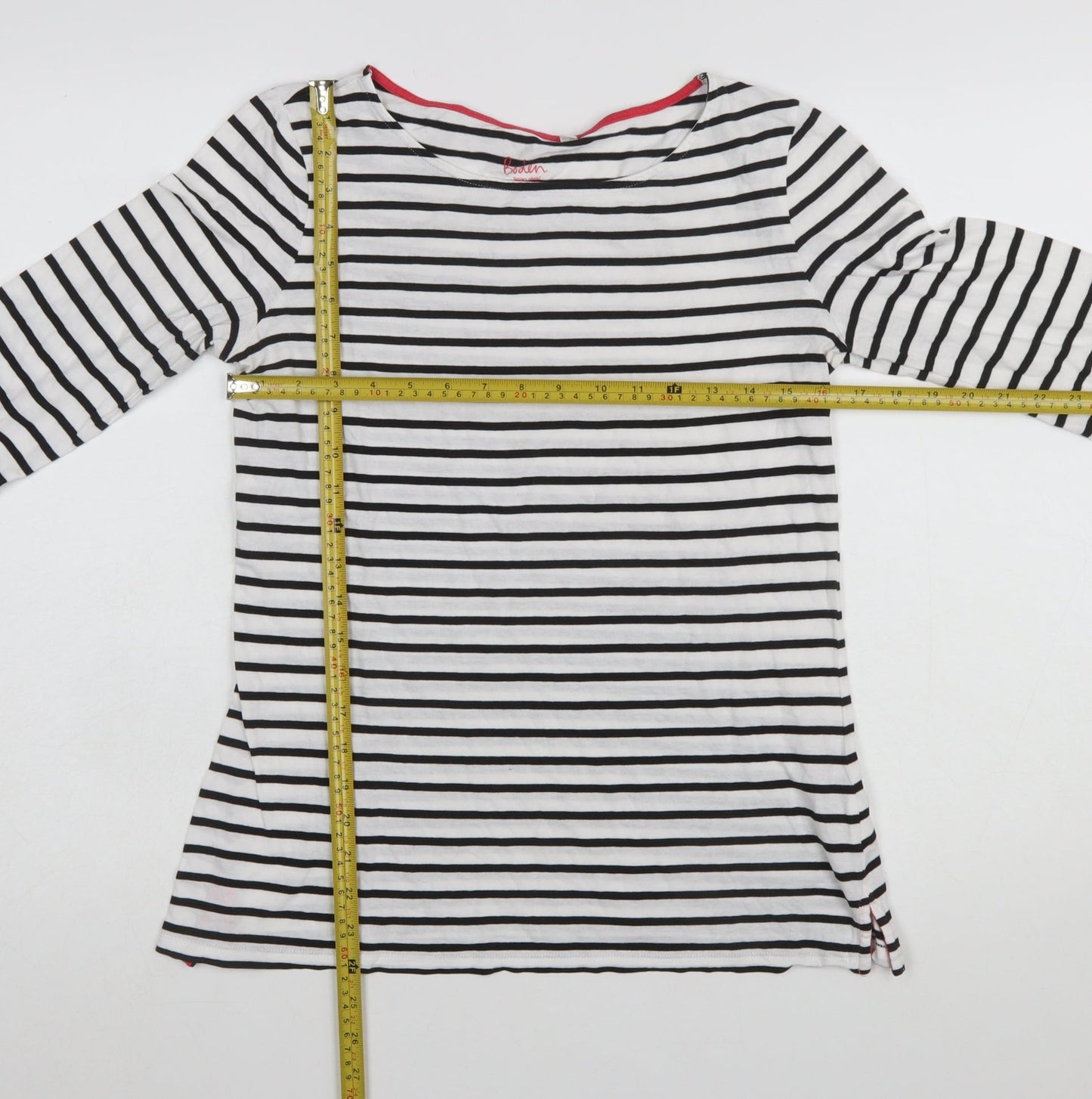 Boden Women White Striped Long Sleeve Cotton Boat Neck T-Shirt UK 10