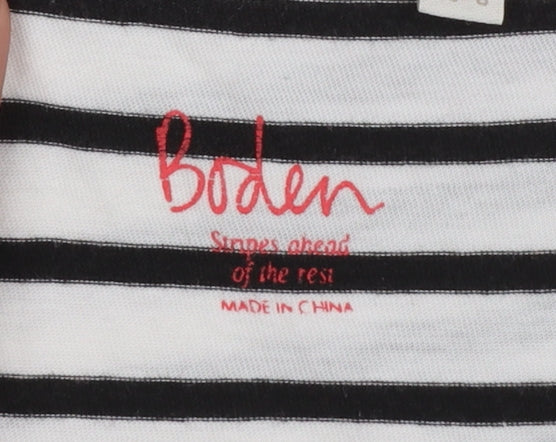 Boden Women White Striped Long Sleeve Cotton Boat Neck T-Shirt UK 10