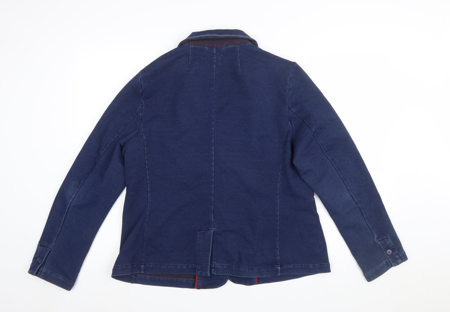 White Stuff Women Navy Blue Cotton Blend Single-Breasted Blazer UK 18