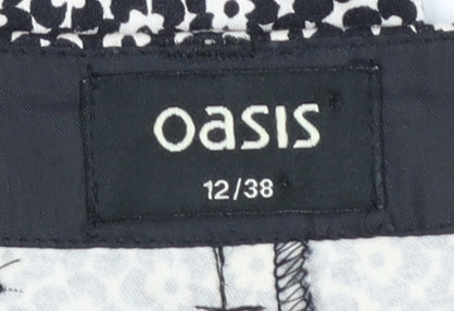 Oasis Women Black White Floral Cotton Slim Trousers Size 12