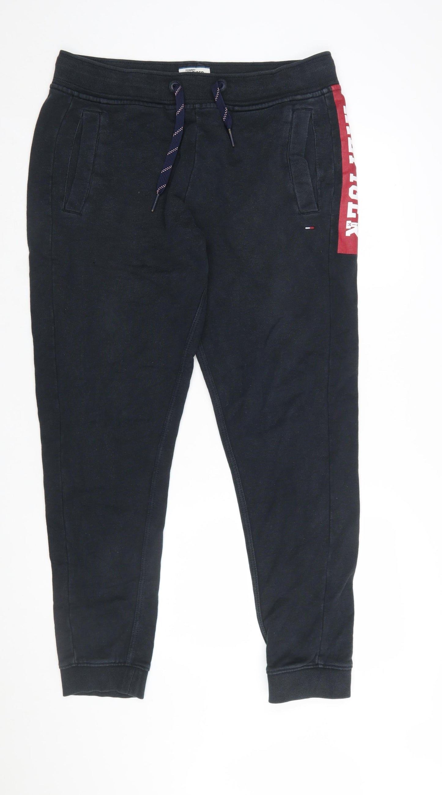 Tommy Hilfiger Men Black Jogger Trousers L Logo Elastic Waist