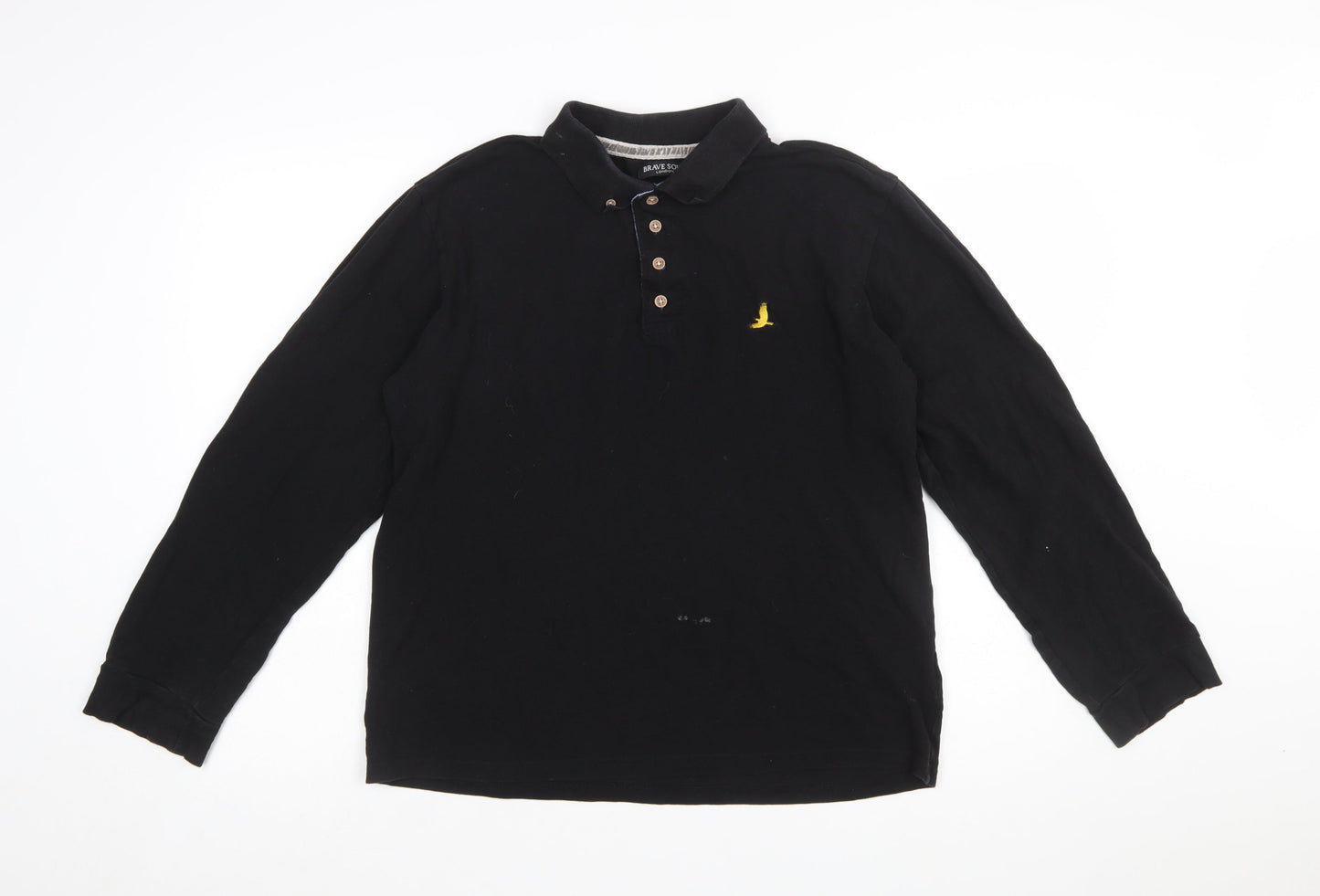 Brave Soul London Men's Black Long Sleeve Cotton Polo L