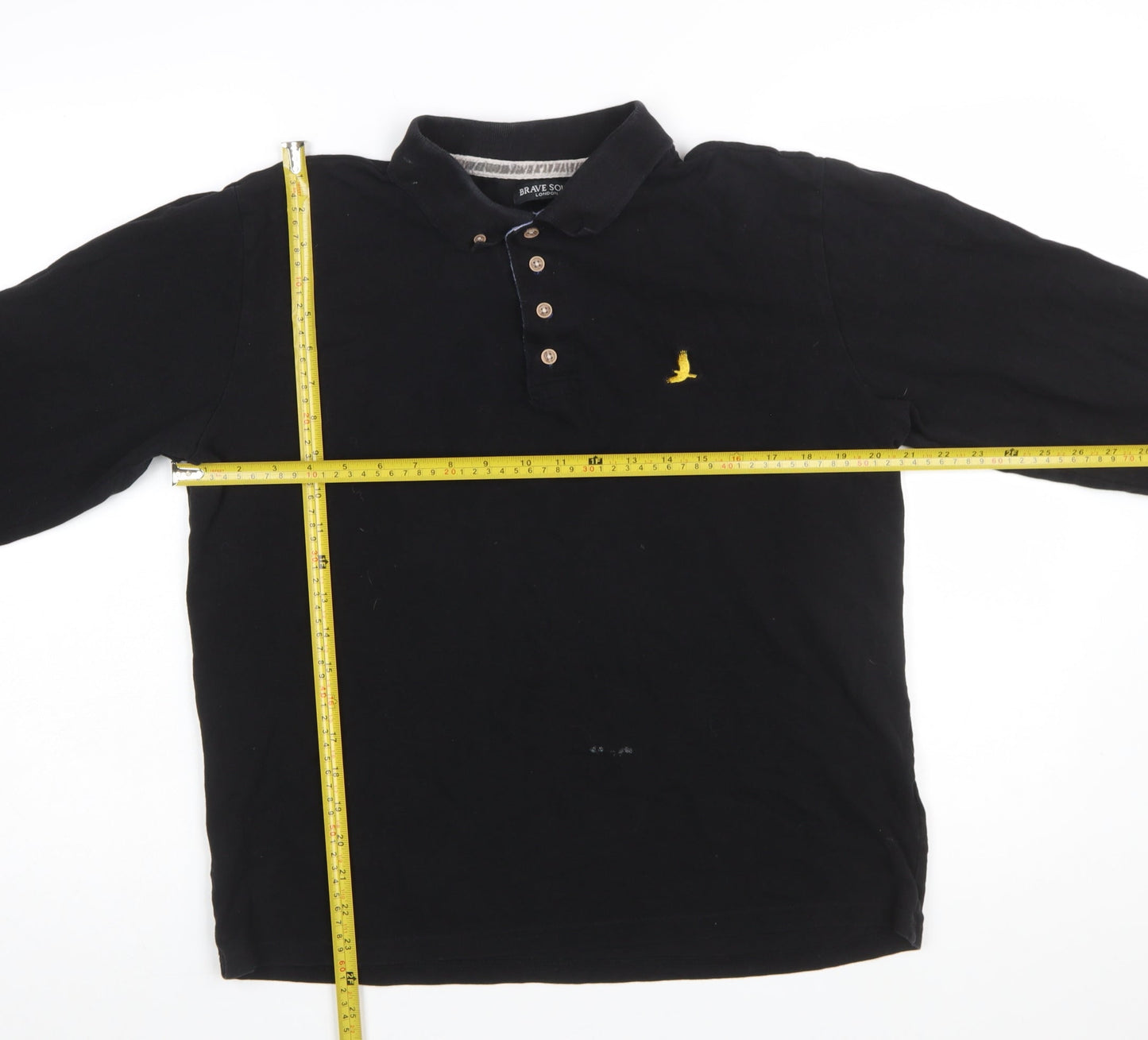 Brave Soul London Men's Black Long Sleeve Cotton Polo L