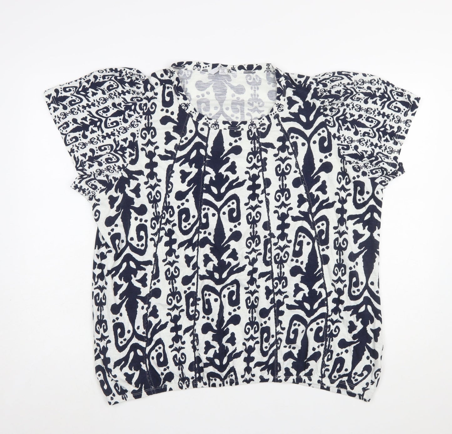 Next Women Blue White Cotton Tunic Blouse Size 22 Short Sleeve