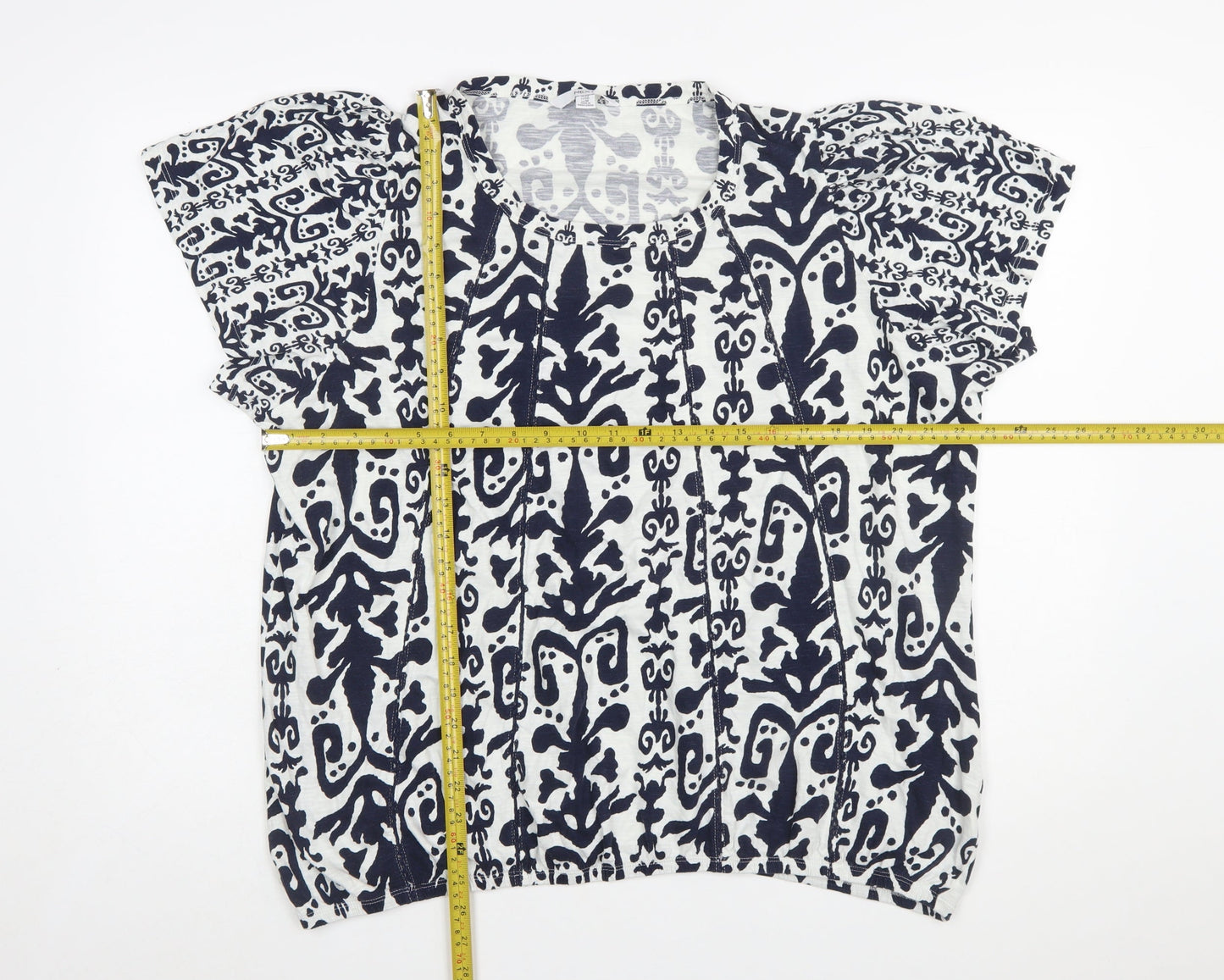 Next Women Blue White Cotton Tunic Blouse Size 22 Short Sleeve