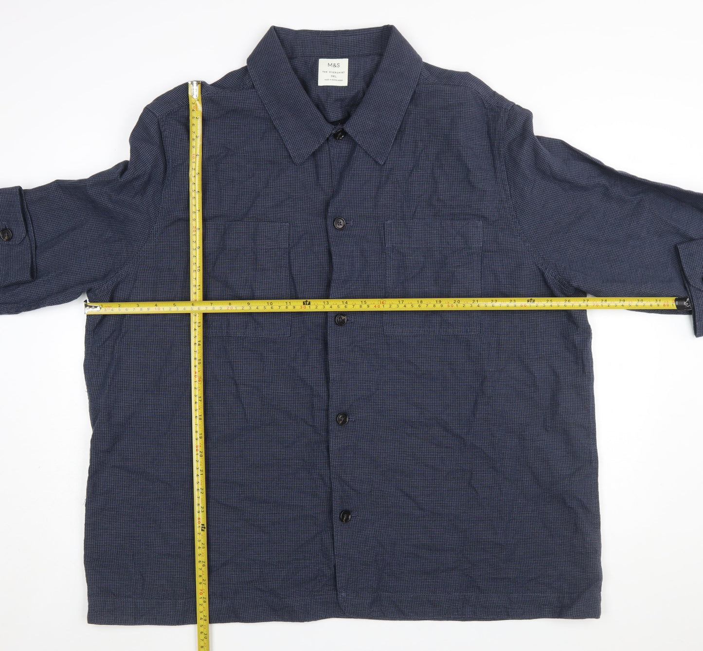 Marks and Spencer Men's Blue 3XL Linen Cotton Long Sleeve Overshirt