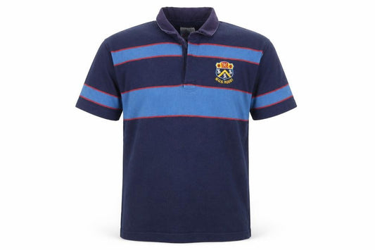 Titan Mens 46 Blue Striped Rugby Polo Shirt M.G.S. Embroidered Sports Top