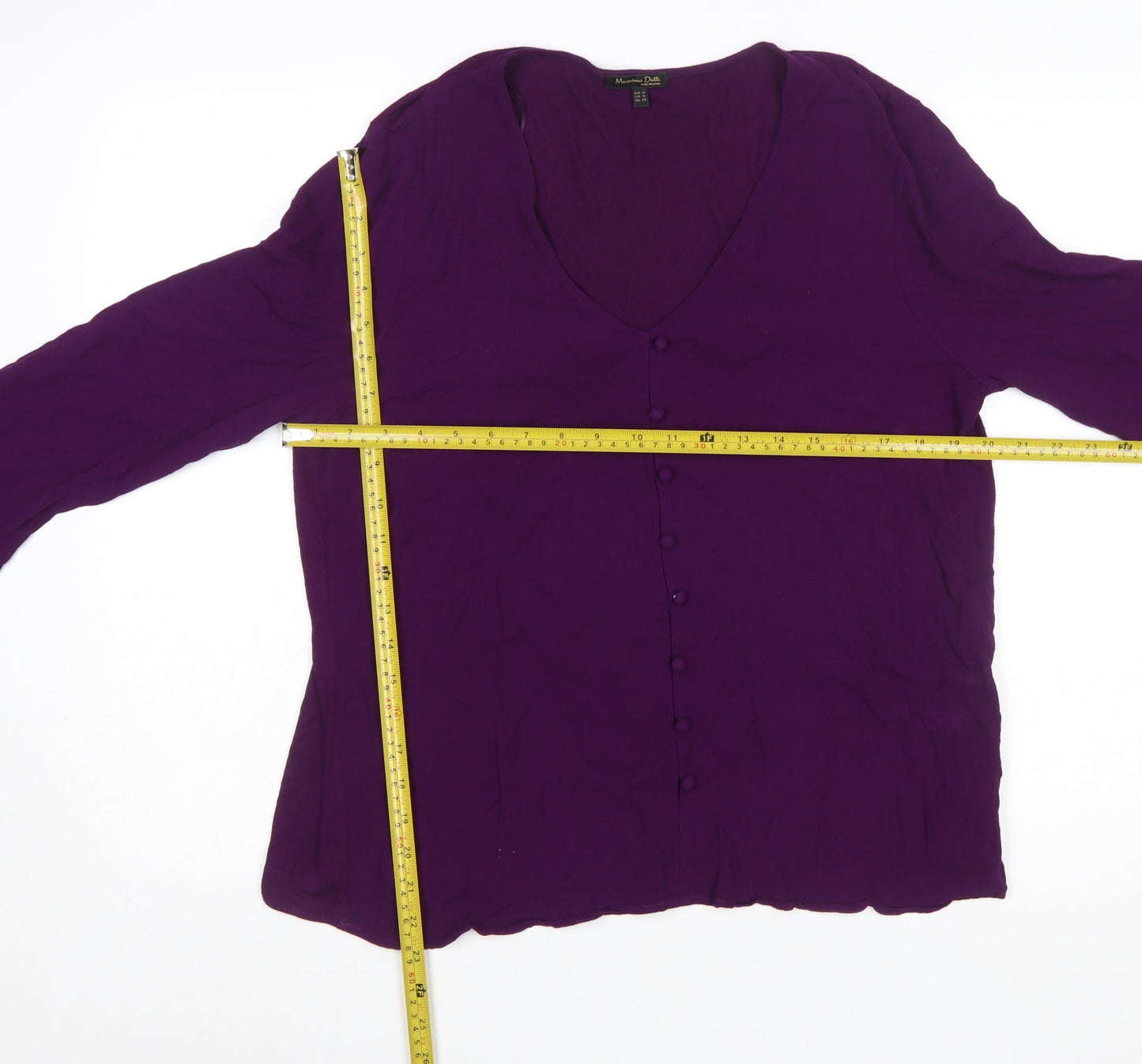 Massimo Dutti Womens Purple V-Neck Pleated Cuff Tunic Blouse XL