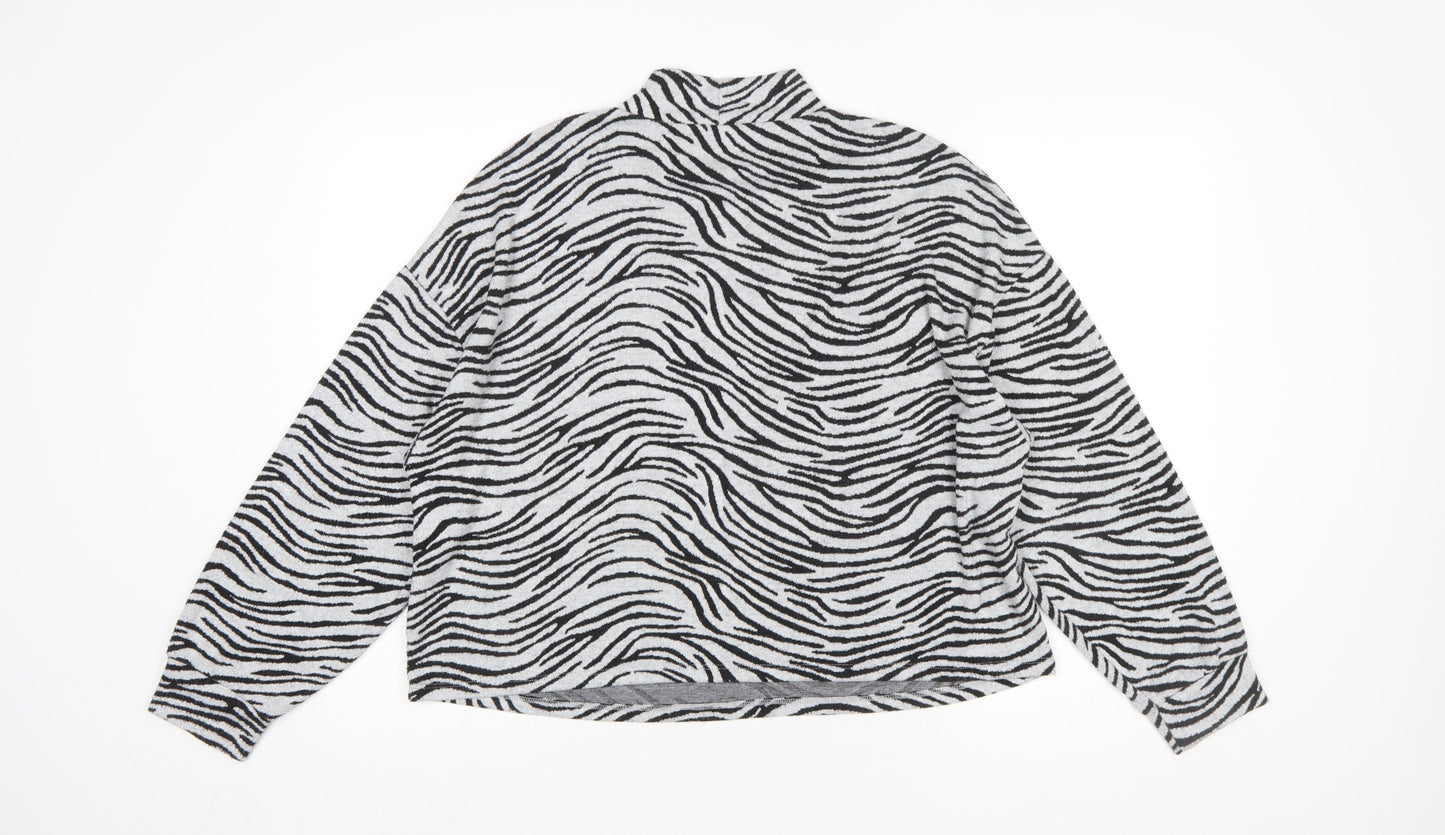 New Look Women Grey Black Zebra Print Mock Neck Jumper Size M