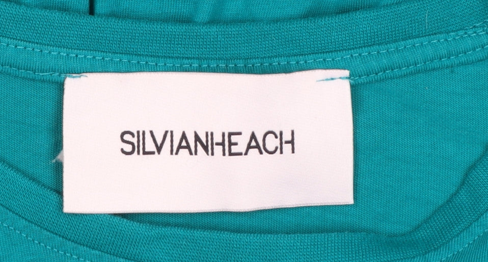 Silvian Heach Women Green Cotton Skater Dress Size 14
