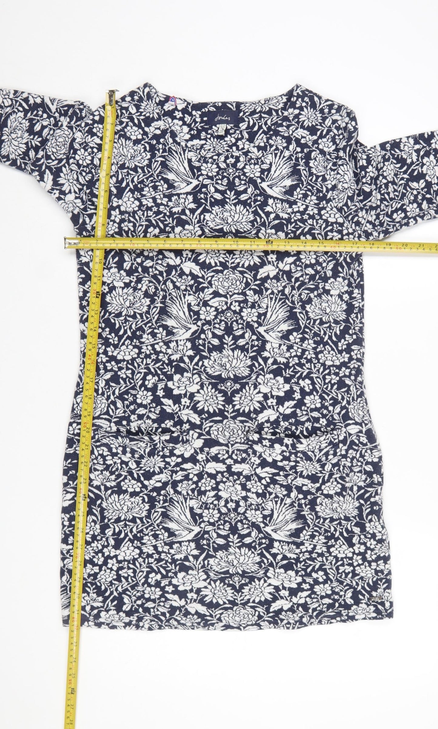 Joules Women's Blue Floral Shift Dress UK 10 Long Sleeve Jersey