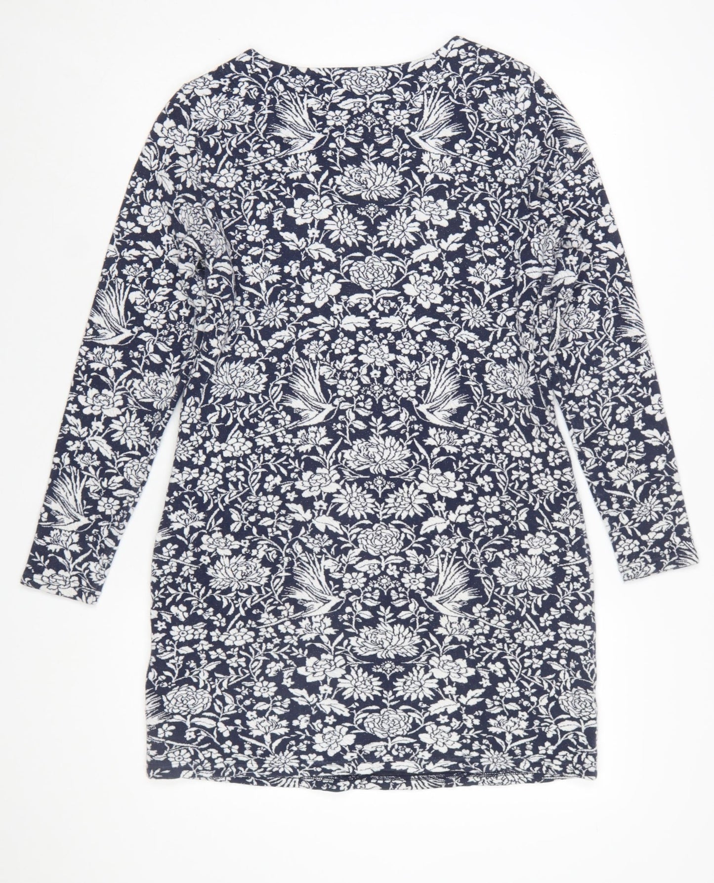 Joules Women's Blue Floral Shift Dress UK 10 Long Sleeve Jersey