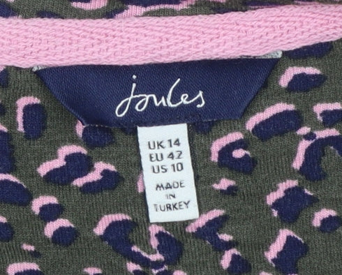 Joules Women's Multicoloured Animal Print Cotton V-Neck Top UK 14