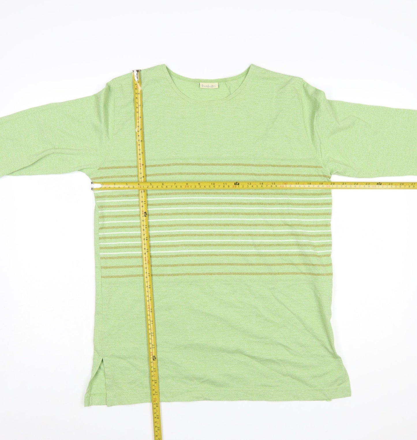 Isabelle Women's Green Striped 3/4 Sleeve Cotton Blend T-Shirt Size S