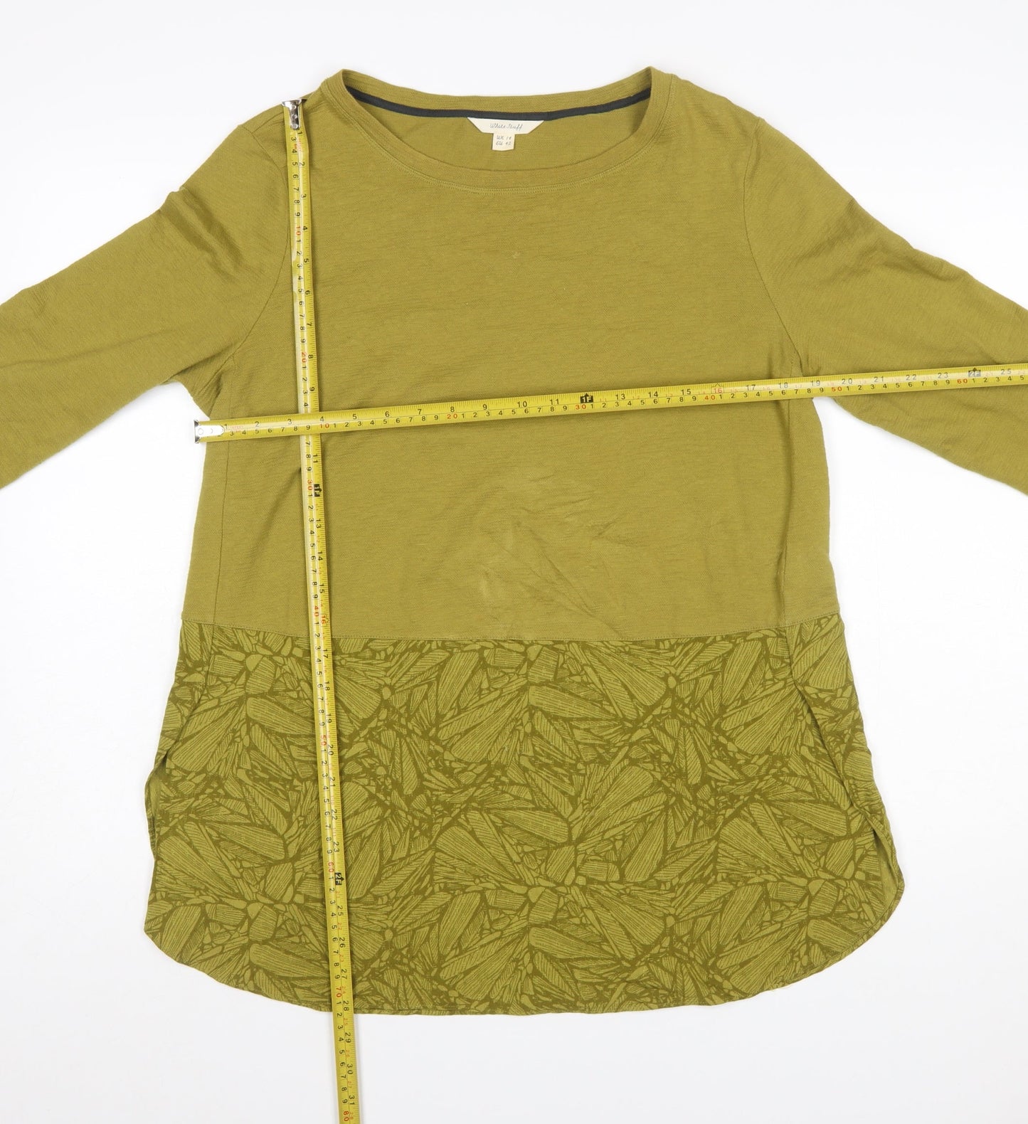 White Stuff Women Green 3/4 Sleeve Tunic Top UK 14 Cotton Blend