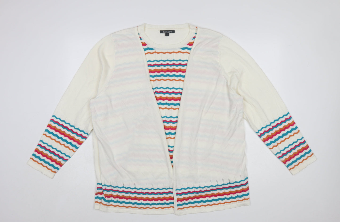 Bonmarché Women’s Ivory Colourful Stripe Knit Cardigan Size 22