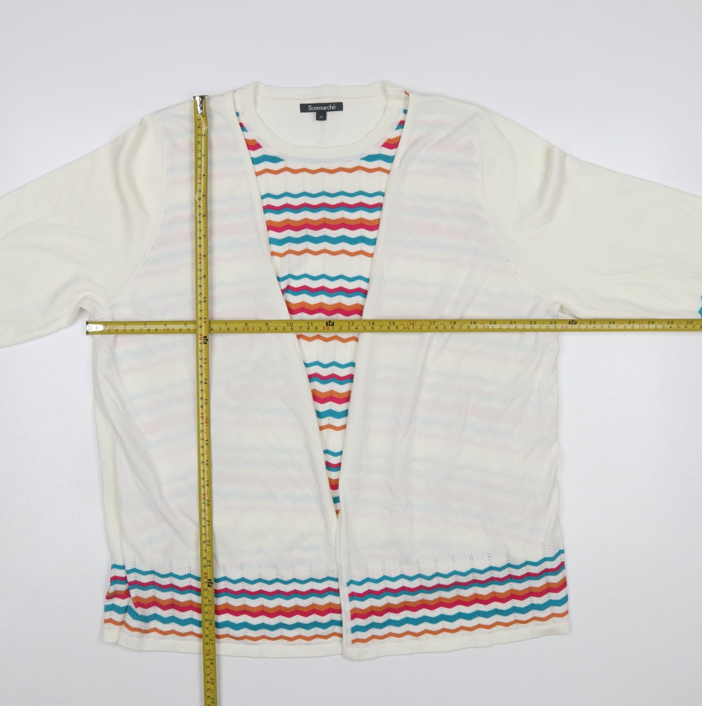 Bonmarché Women’s Ivory Colourful Stripe Knit Cardigan Size 22
