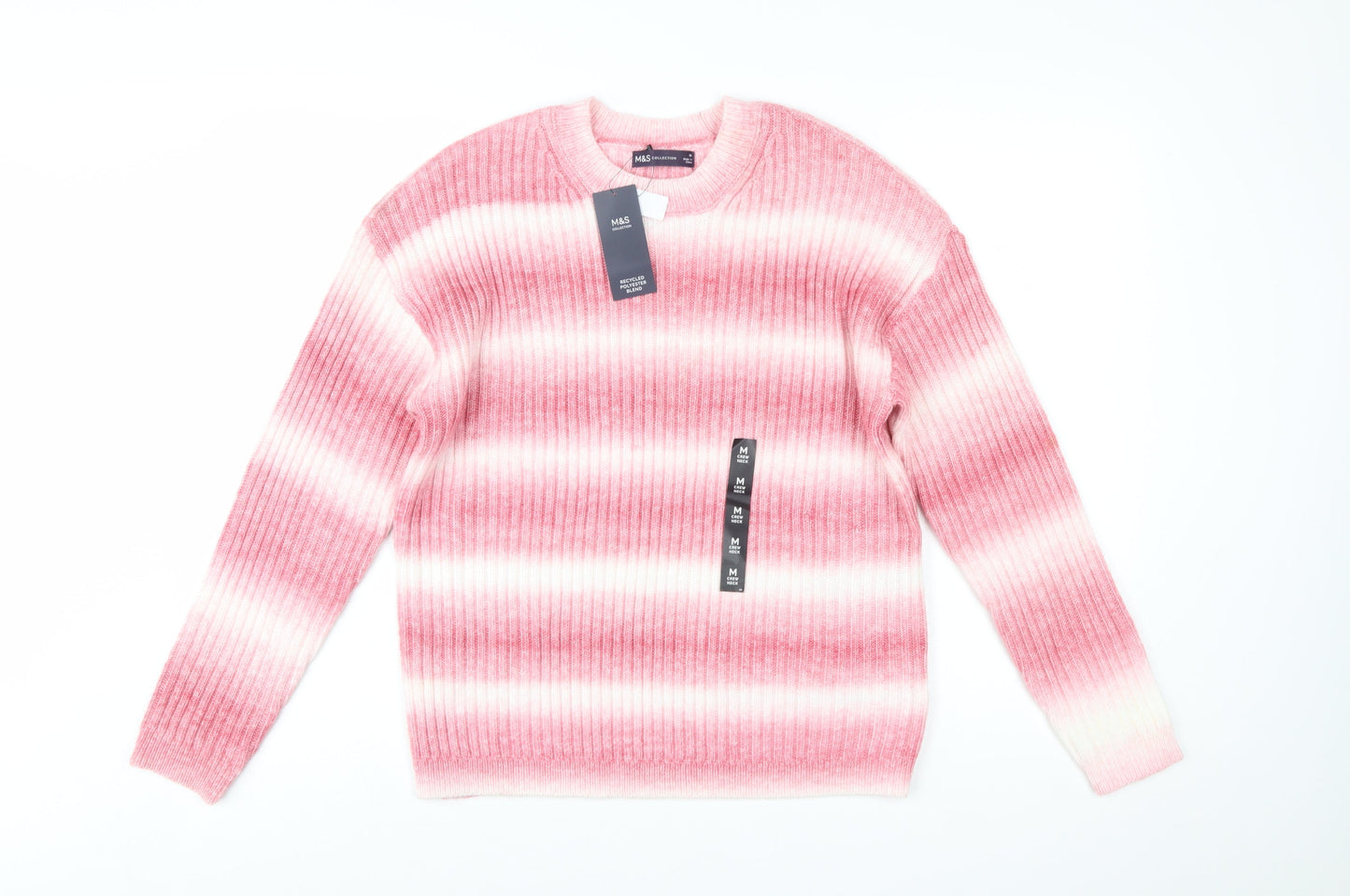 Marks and Spencer Womens Pink Striped Rib Knit Pullover Jumper Size M