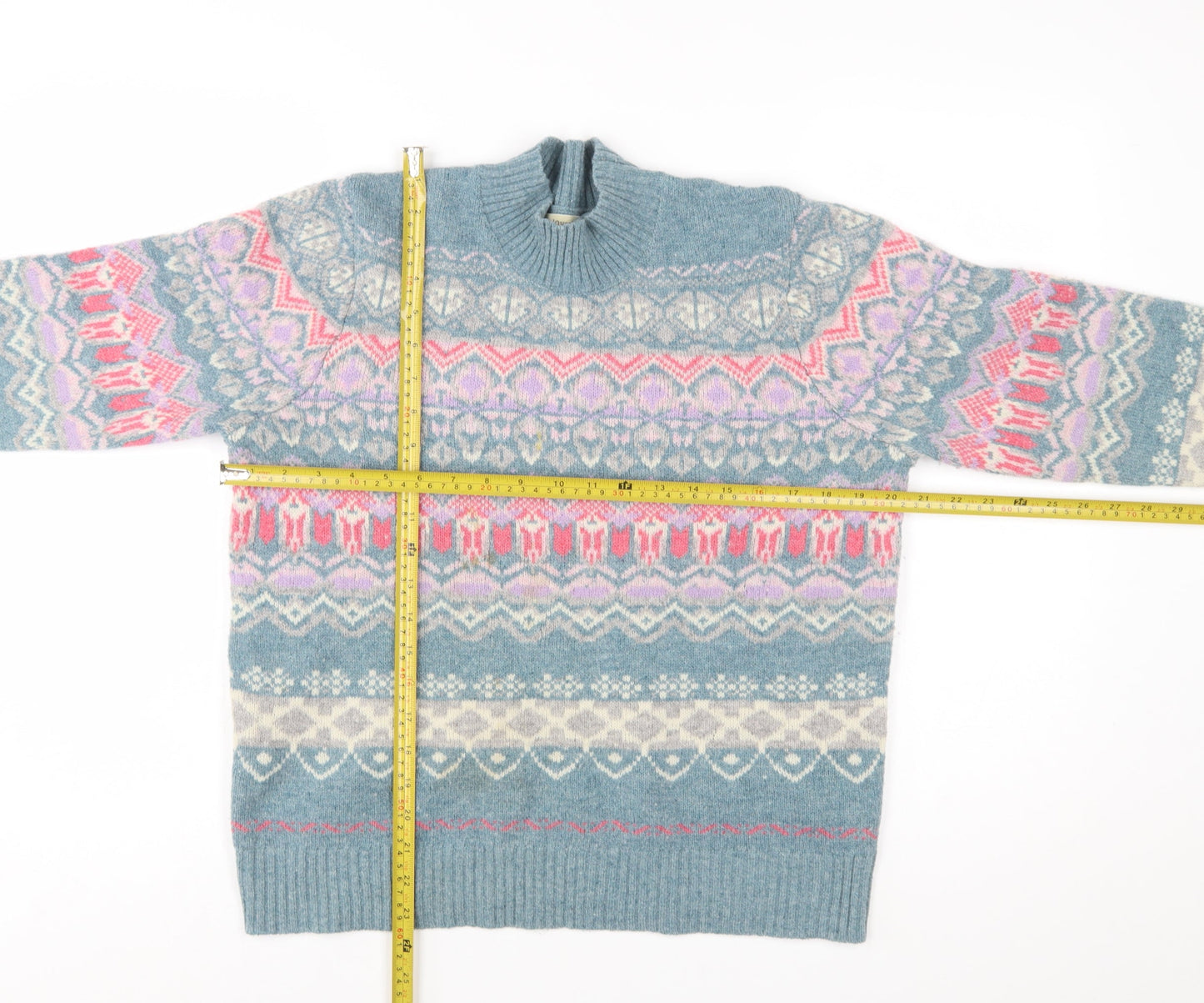 Woolovers Women's Blue Fair Isle Lambswool Pullover Jumper M