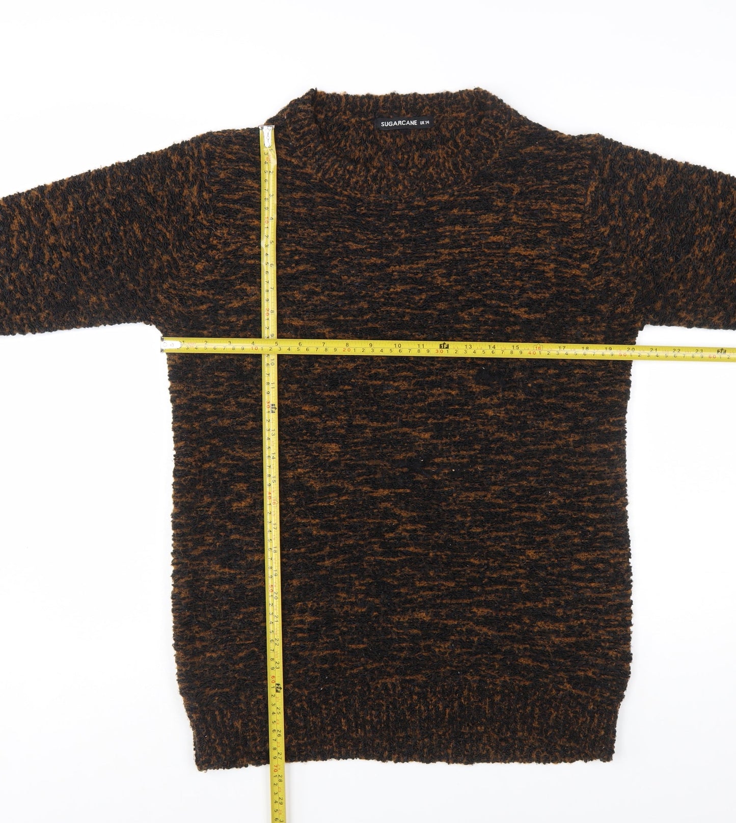 Sugarcane Womens Brown Chunky Knit Crew Neck Jumper UK 14