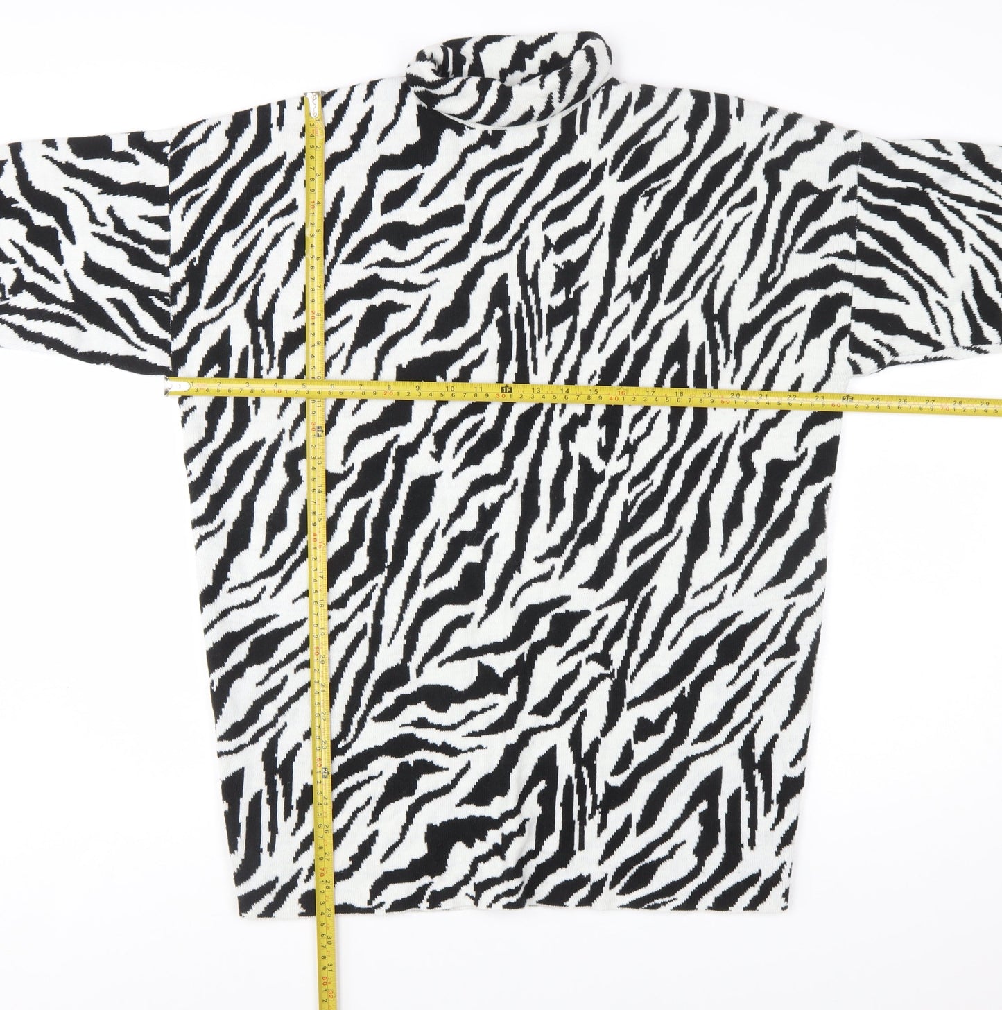 Motel Women’s Black White Zebra Print Roll Neck Knit Jumper XS