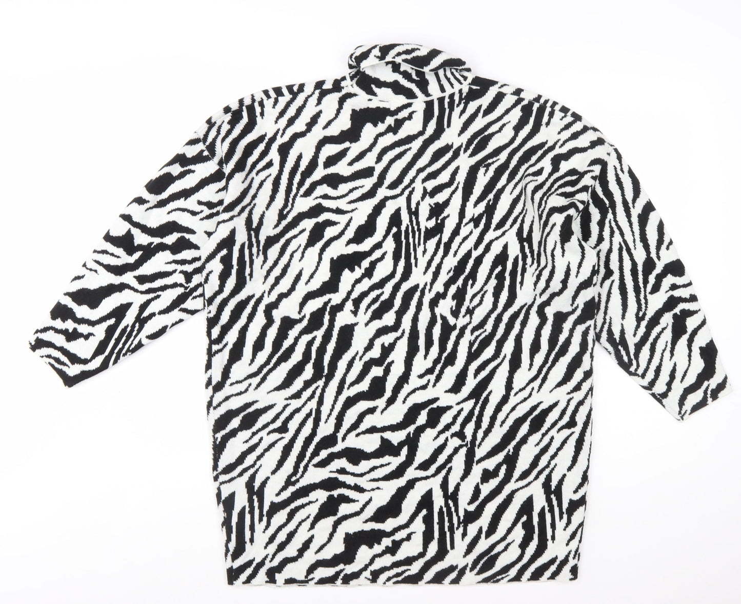 Motel Women’s Black White Zebra Print Roll Neck Knit Jumper XS
