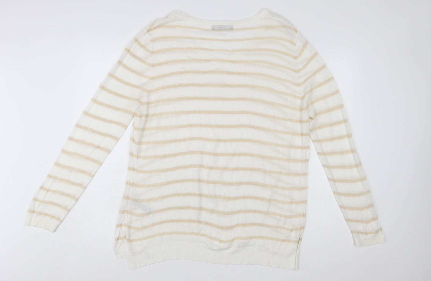 Marks and Spencer Women Beige Striped V-Neck Pullover Jumper Size 20