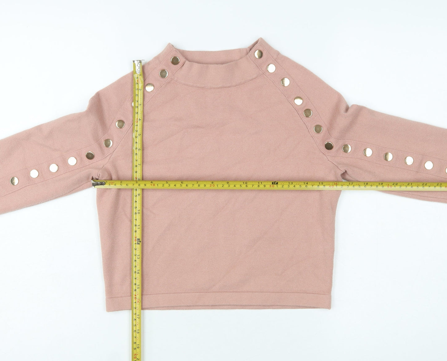 May by Shining Star Women's Pink Studded High Neck Knit Jumper S