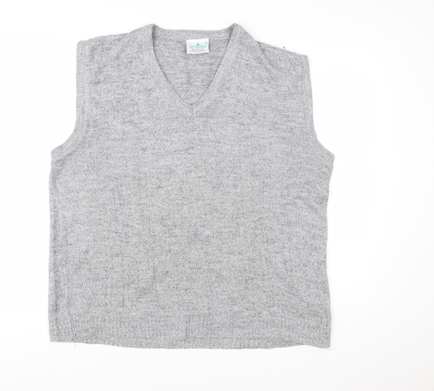 Greenwoods Mens Grey Knit V-Neck Sleeveless Vest L