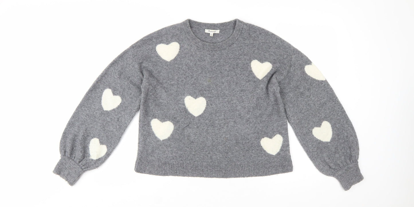 Madewell Women's Grey Heart Pullover Wool Blend Jumper XS