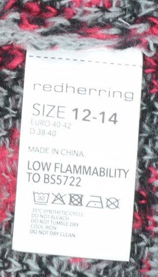 Red Herring Women Grey Pink Animal Print Pullover Jumper Size 12-14