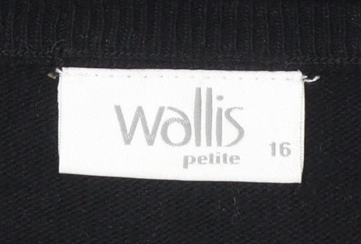 Wallis Women Petite Black Beaded Crew Neck Jumper Size 16
