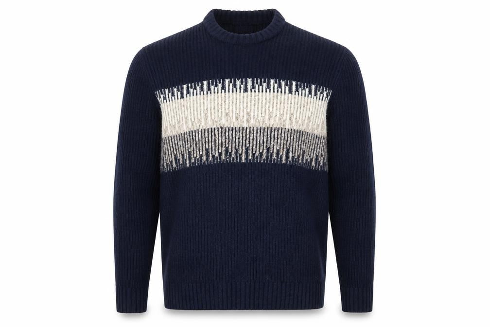 Marks & Spencer Men's Blue Geometric Chunky Knit Crew Neck Jumper Size M