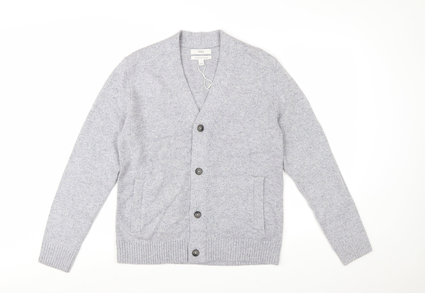 Marks and Spencer Men's Grey Lambswool Blend Cardigan Size S