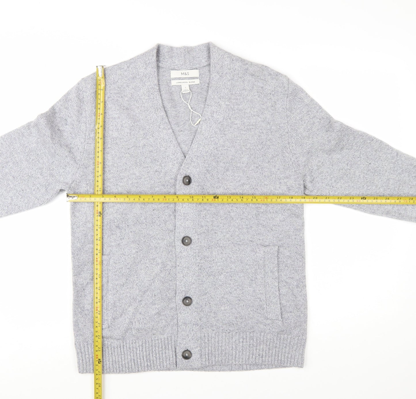 Marks and Spencer Men's Grey Lambswool Blend Cardigan Size S