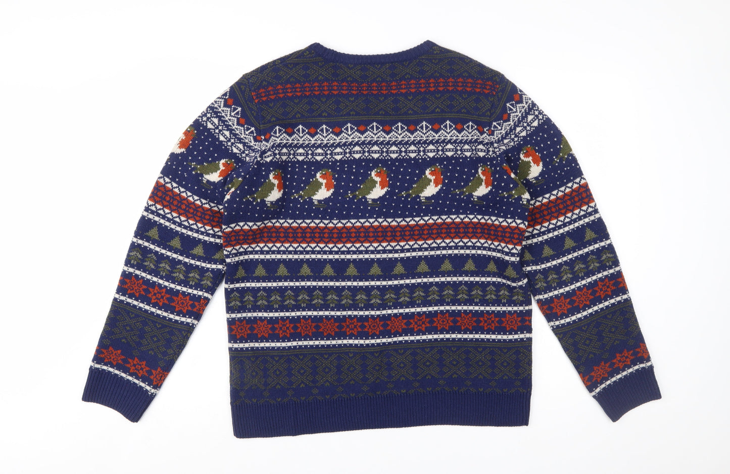 Marks and Spencer Men's Blue Christmas Robin Fair Isle Jumper Medium