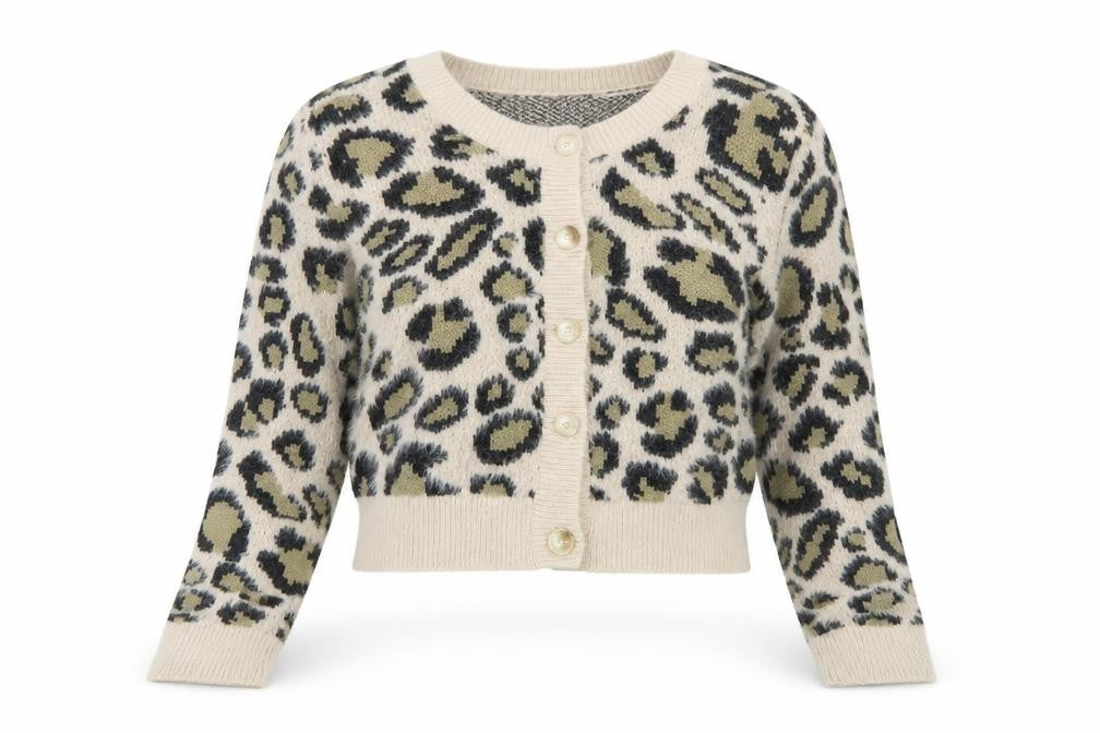 New Look Women's Beige Leopard Print Chunky Knit Cardigan UK 12