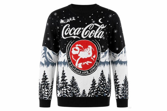 Coca-Cola Christmas Jumper Men's Black Small Pullover Crew Neck