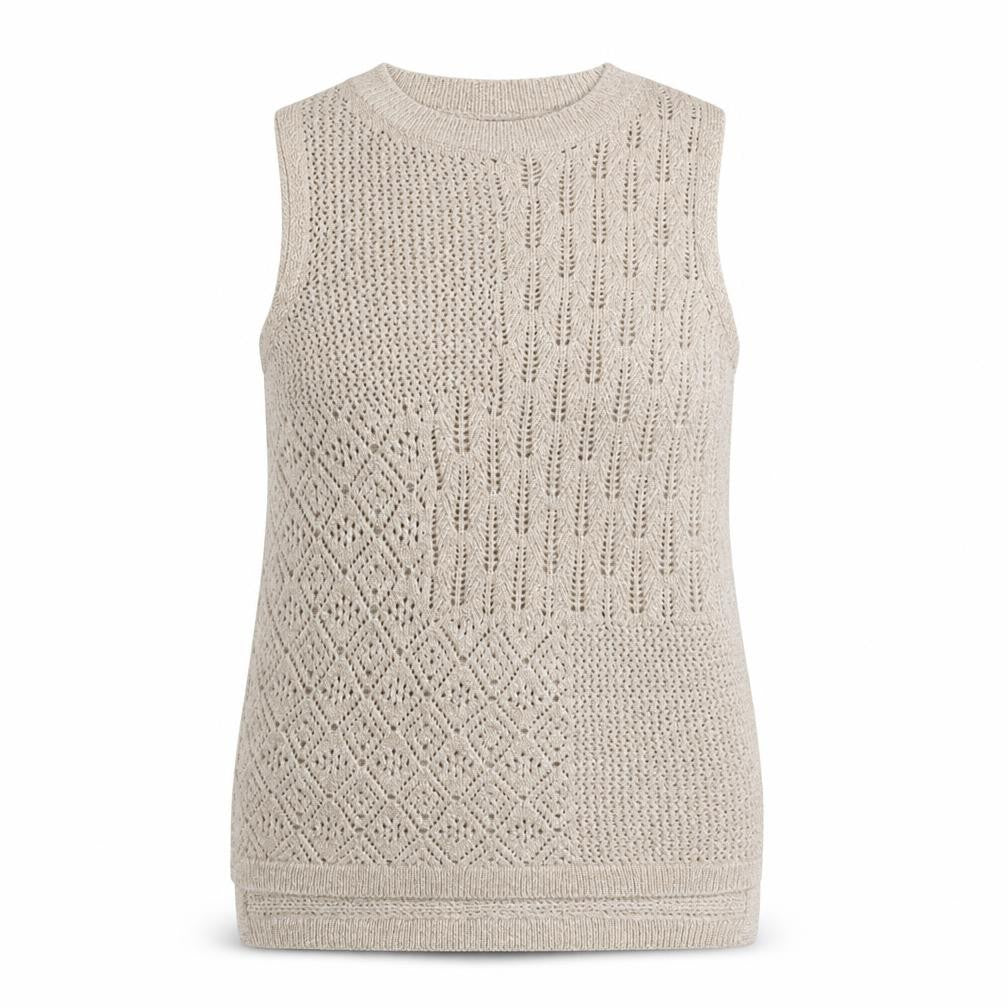 River Island Women's Beige Open-Knit Sleeveless Vest Jumper UK 6