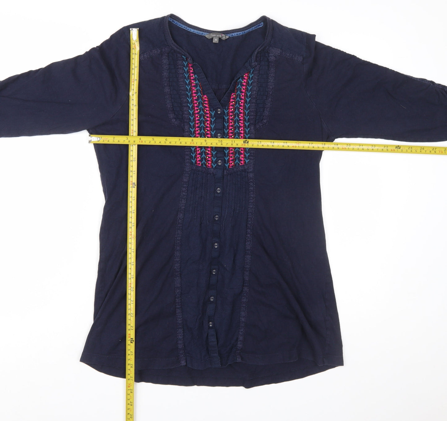Marks and Spencer Per Una Women’s Blue Embroidered Cotton Tunic Blouse UK 14