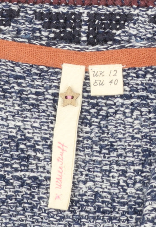 White Stuff Women’s Blue Embroidered Cardigan UK 12 Bohemian Knit