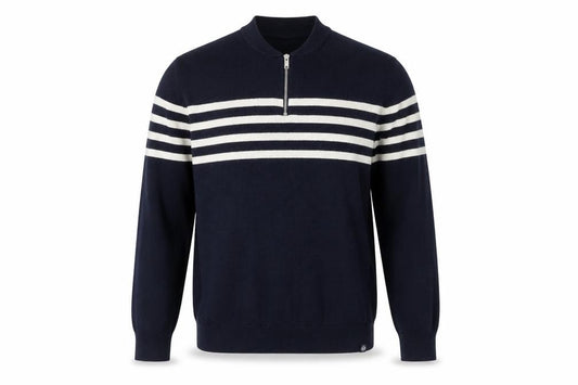 Marks and Spencer Men's Blue XL Striped 1/2 Zip Cotton Blend Jumper