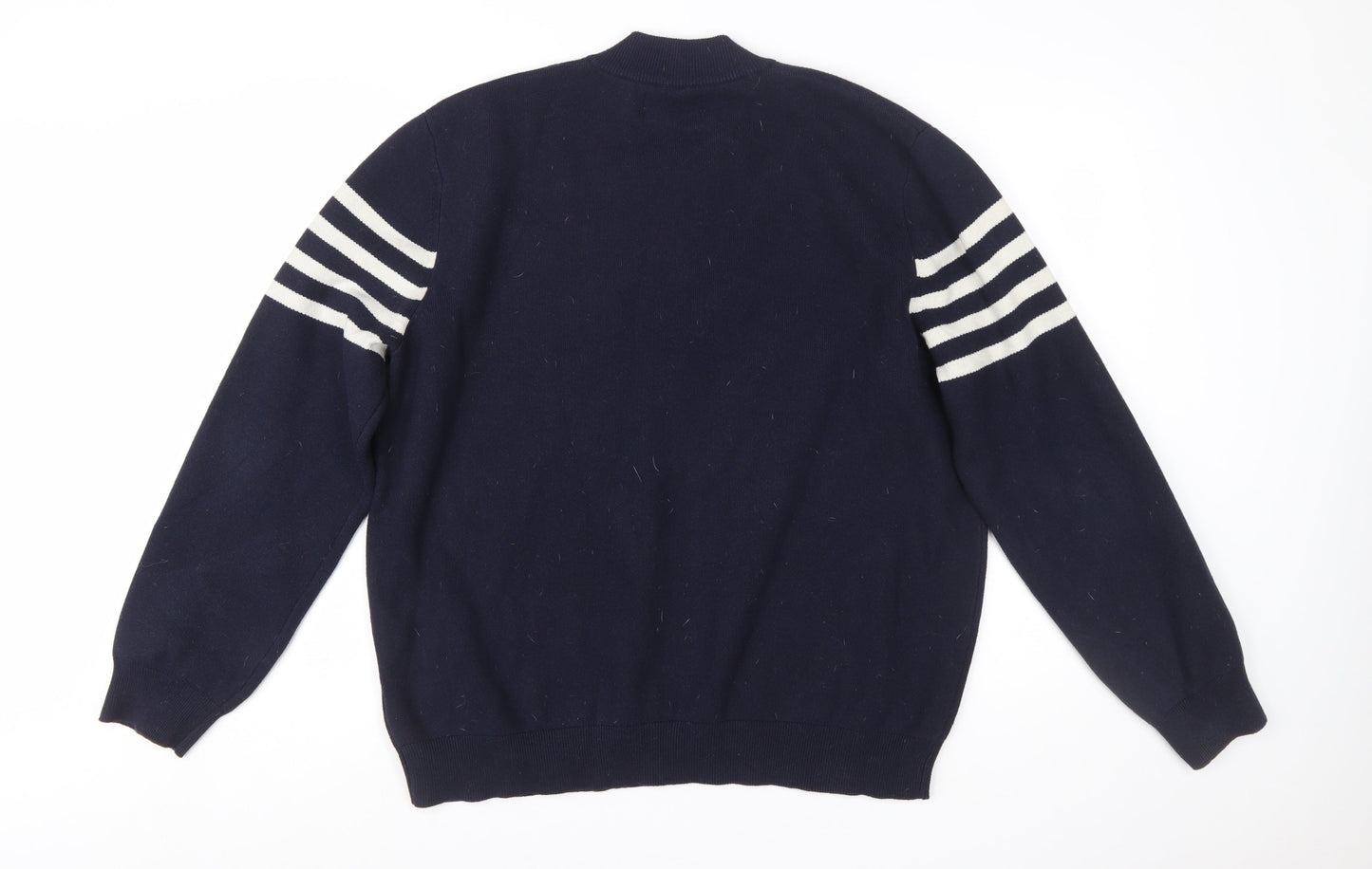 Marks and Spencer Men's Blue XL Striped 1/2 Zip Cotton Blend Jumper