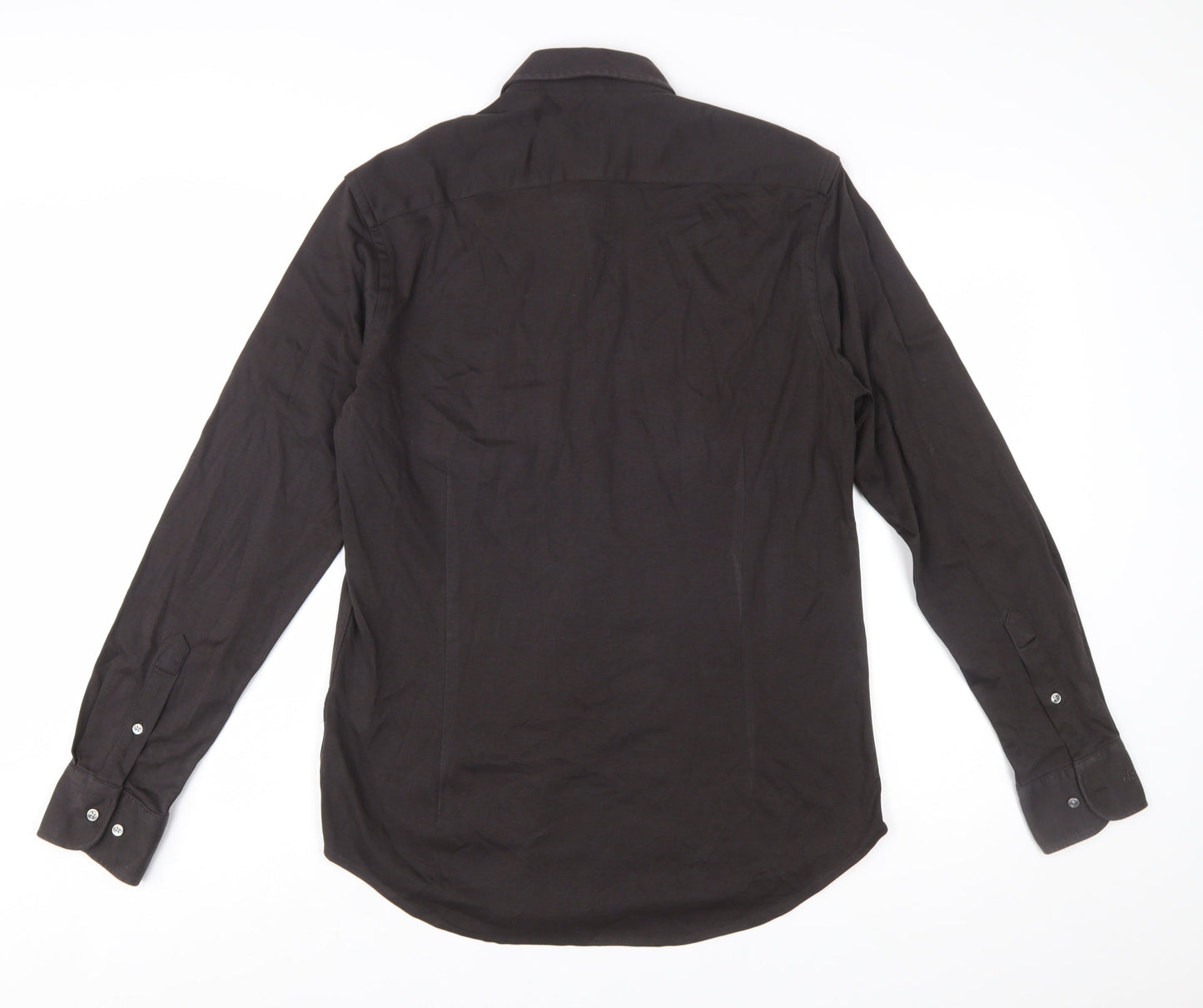 Thomas Maine Men's Black Slim Fit 15.75in Cotton Long Sleeve Button-Up Shirt