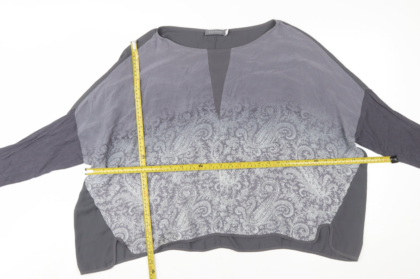 Mint Velvet Womens Grey Paisley Silk Blend Tunic Blouse Size 16